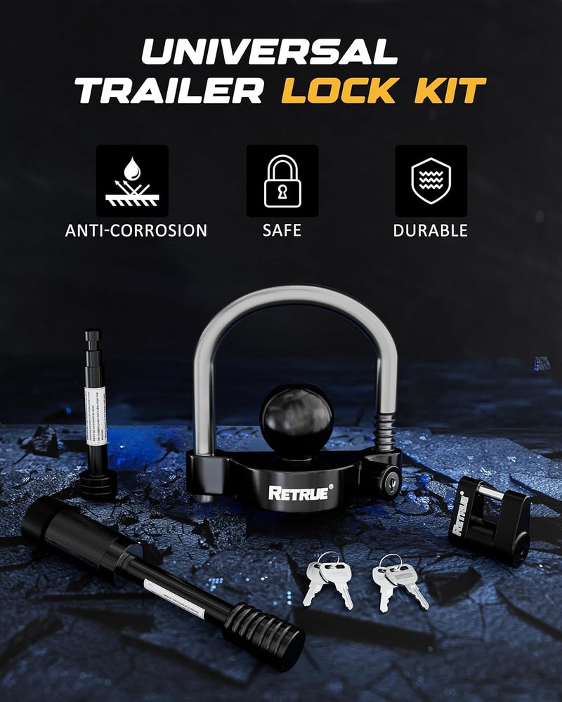 RETRUE Keyed Alike Trailer Lock Set Tow & Store Lock Kit Include Universal Coupler Lock & Dual Hitch Receiver Pin Lock & Trailer Tongue Lock, Black - Image 5